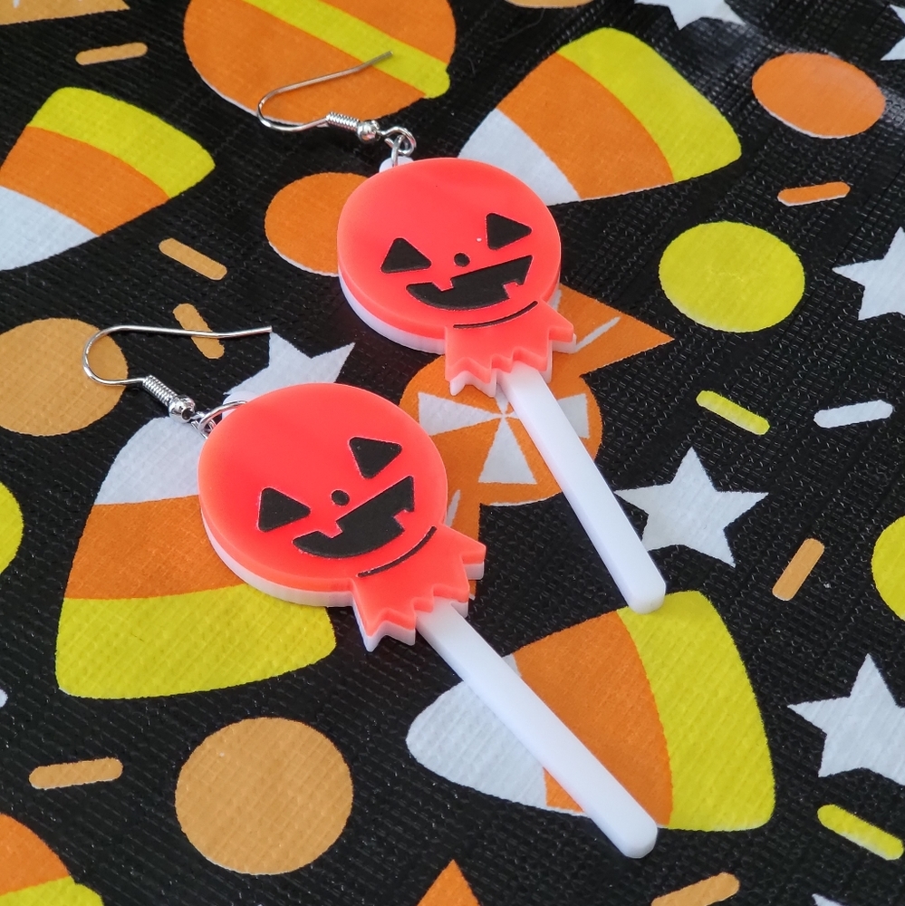 Jack-o-Lantern Lollipop Earrings